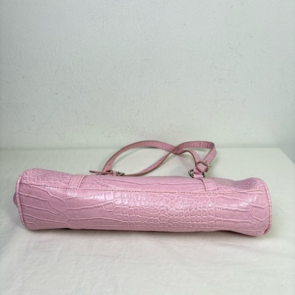 BISOU BISOU Pink Faux Croc Leather East West Baguette Y2K Shoulder Purse Bag - Picture 4 of 15